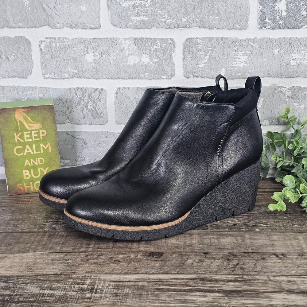 Dr Scholl's Berklie Wedge Ankle Boots Black Women 9M Zip Comfort Booties